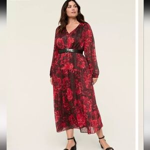 NWT LANE BRYANT Plus Size 22 Red Gold Lurex Shimmer Shirred Shoulder Maxi Dress